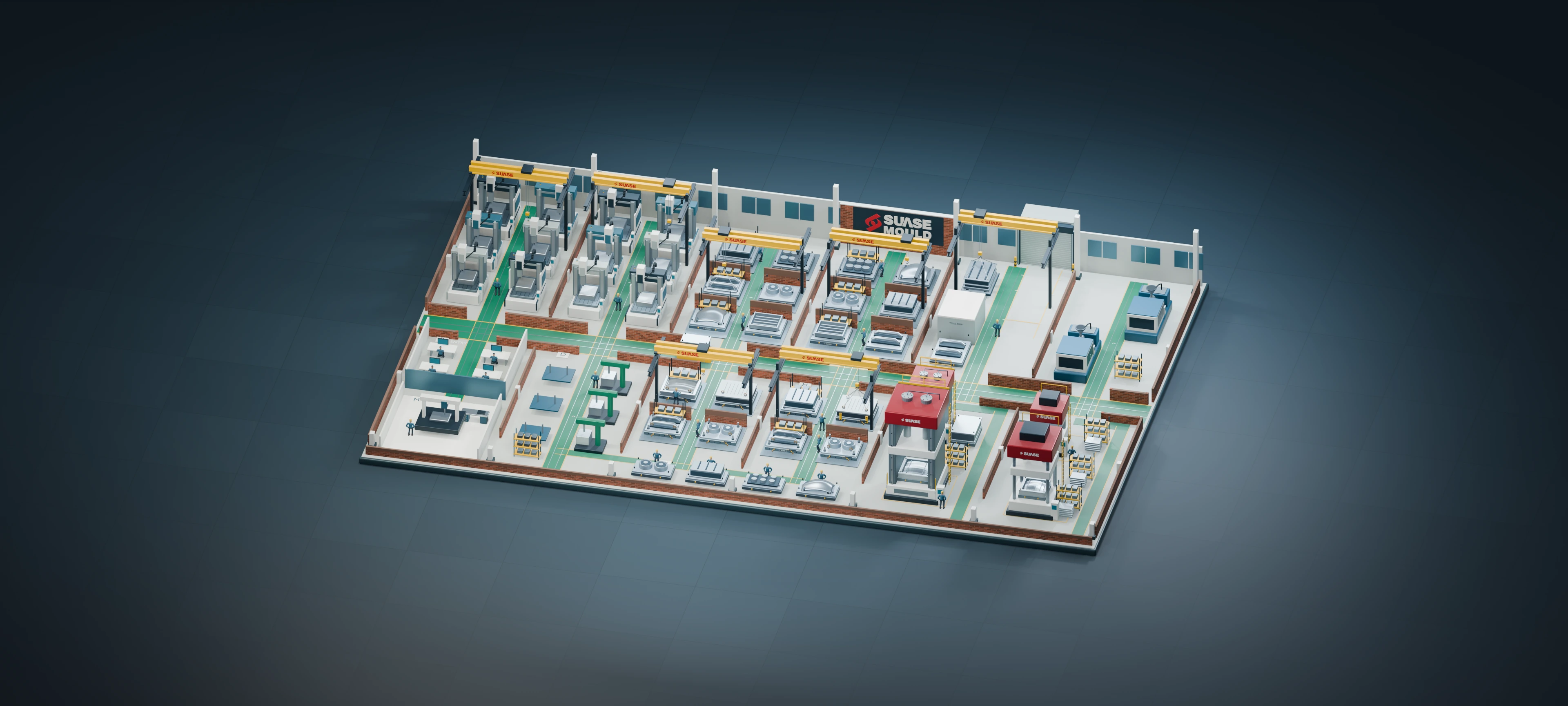 SUASE workshop with CNC machining, mould assembly, trial presses and engineering areas